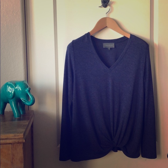 Navy Blue Knot Front Sweater - Picture 1 of 5